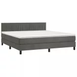 sötétszürke bársony rugós és LED-es ágy matraccal 180x200 cm