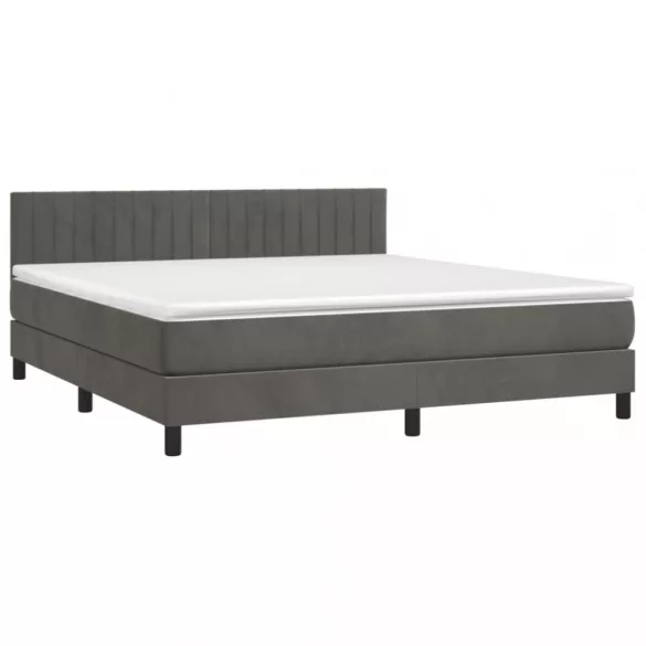 sötétszürke bársony rugós és LED-es ágy matraccal 180x200 cm