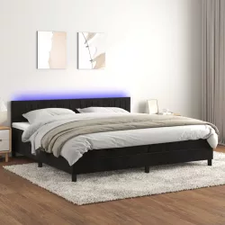fekete bársony rugós és LED-es ágy matraccal 200x200 cm