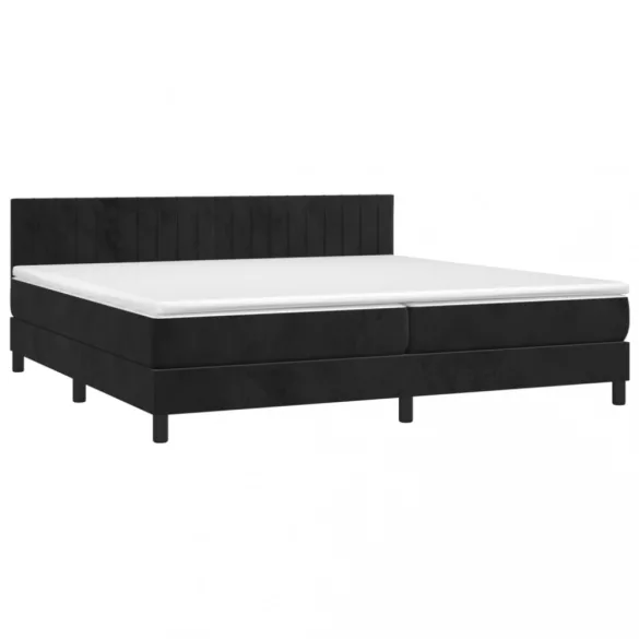 fekete bársony rugós és LED-es ágy matraccal 200x200 cm
