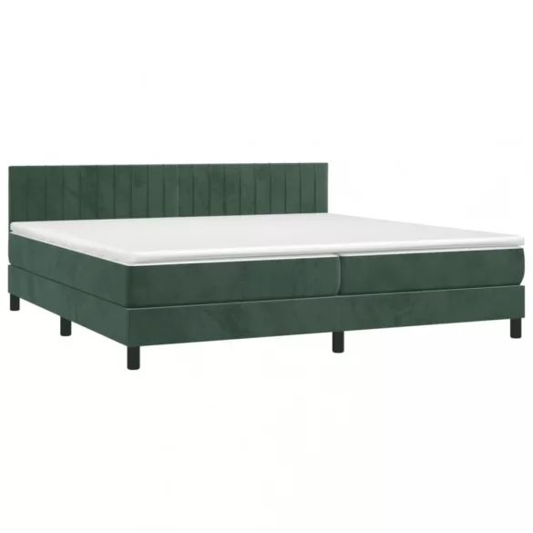 sötétzöld bársony rugós és LED-es ágy matraccal 200x200 cm