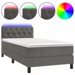 sötétszürke bársony rugós és LED-es ágy matraccal 80 x 200 cm