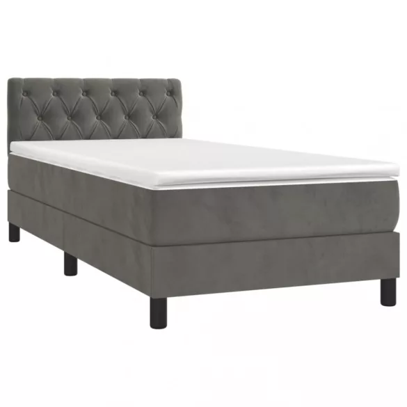 sötétszürke bársony rugós és LED-es ágy matraccal 80 x 200 cm