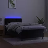 fekete bársony rugós és LED-es ágy matraccal 80 x 200 cm