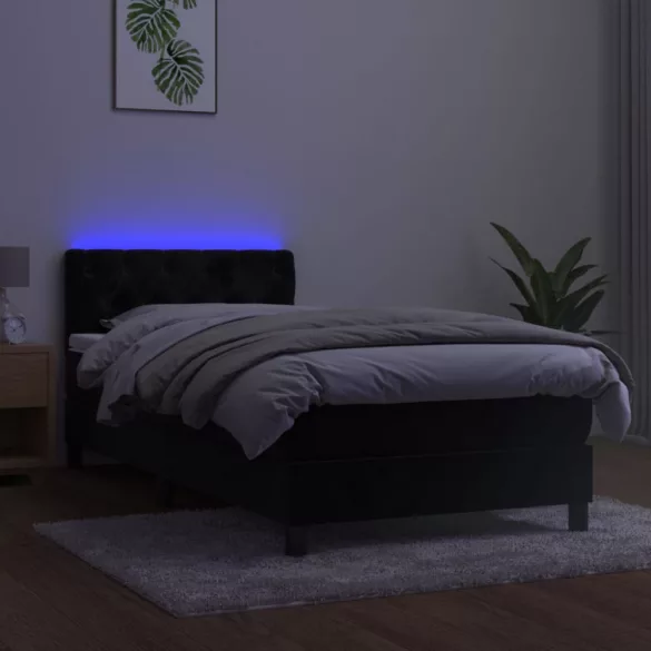 fekete bársony rugós és LED-es ágy matraccal 80 x 200 cm