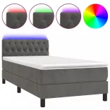 sötétszürke bársony rugós és LED-es ágy matraccal 90x190 cm