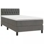 sötétszürke bársony rugós és LED-es ágy matraccal 90x190 cm