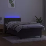 sötétszürke bársony rugós és LED-es ágy matraccal 90x190 cm
