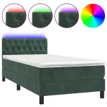 sötétzöld bársony rugós és LED-es ágy matraccal 90x190 cm