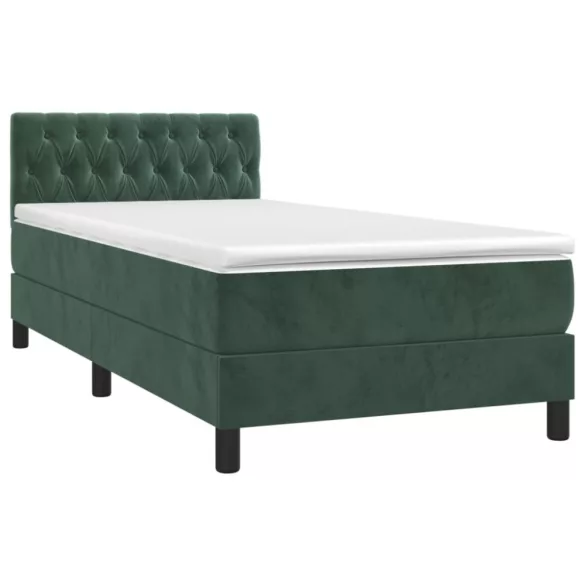 sötétzöld bársony rugós és LED-es ágy matraccal 90x190 cm