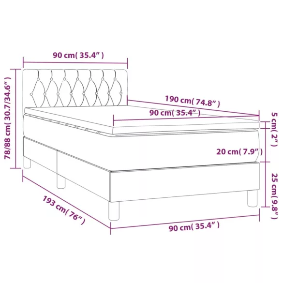 sötétzöld bársony rugós és LED-es ágy matraccal 90x190 cm