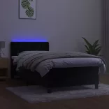 fekete bársony rugós és LED-es ágy matraccal 90x200 cm