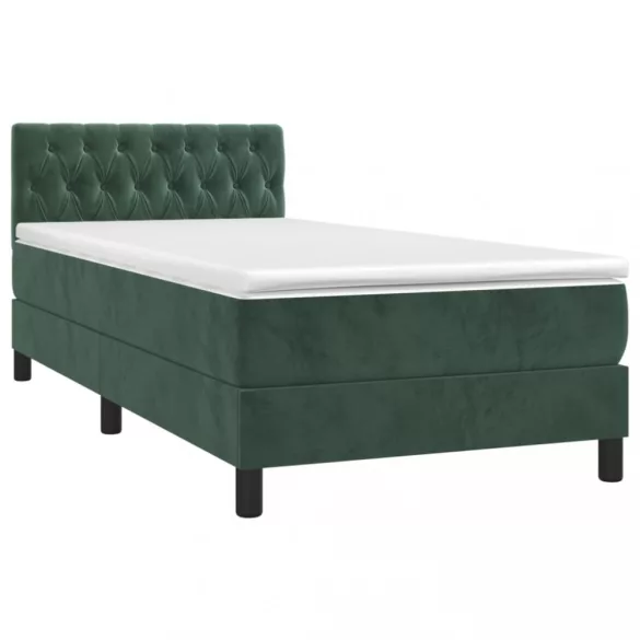 sötétzöld bársony rugós és LED-es ágy matraccal 90x200 cm