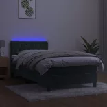 sötétzöld bársony rugós és LED-es ágy matraccal 90x200 cm