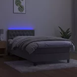 világosszürke bársony rugós és LED-es ágy matraccal 100x200 cm