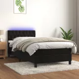 fekete bársony rugós és LED-es ágy matraccal 100x200 cm