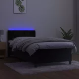 fekete bársony rugós és LED-es ágy matraccal 100x200 cm