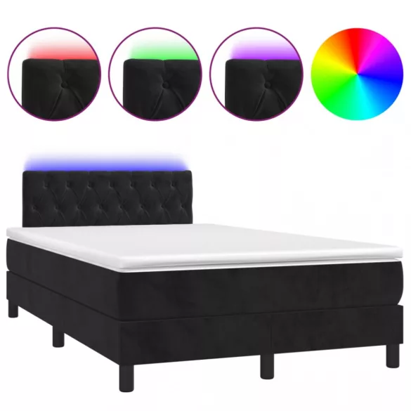 fekete bársony rugós és LED-es ágy matraccal 120x200 cm