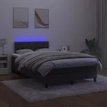 fekete bársony rugós és LED-es ágy matraccal 120x200 cm