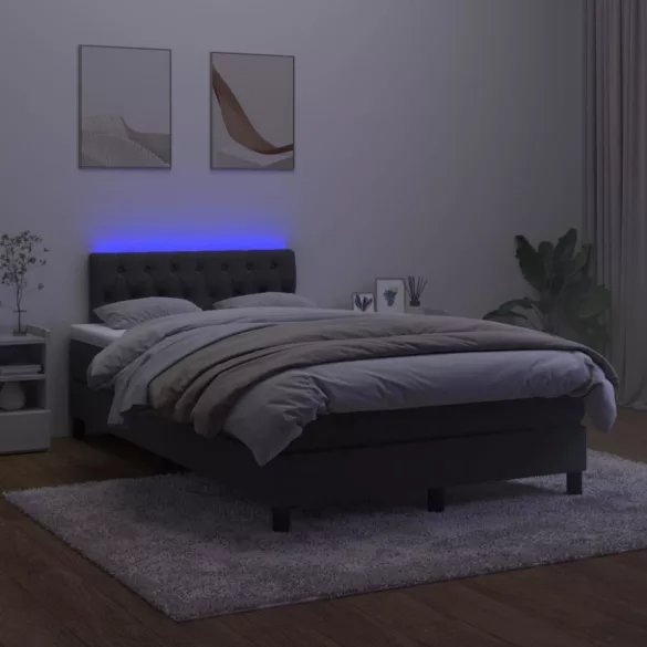 fekete bársony rugós és LED-es ágy matraccal 120x200 cm