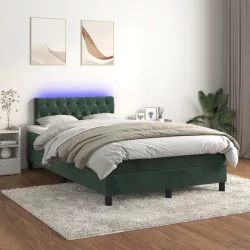   sötétzöld bársony rugós és LED-es ágy matraccal 120x200 cm