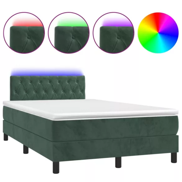 sötétzöld bársony rugós és LED-es ágy matraccal 120x200 cm