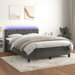   sötétszürke bársony rugós és LED-es ágy matraccal 140x190 cm