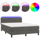 sötétszürke bársony rugós és LED-es ágy matraccal 140x190 cm