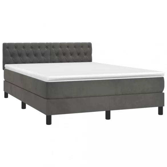 sötétszürke bársony rugós és LED-es ágy matraccal 140x190 cm