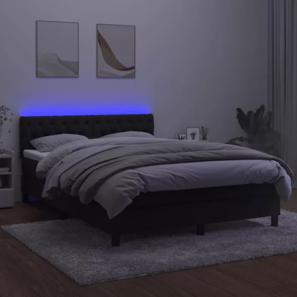 fekete bársony rugós és LED-es ágy matraccal 140x190 cm