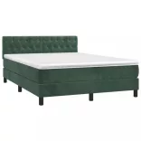 sötétzöld bársony rugós és LED-es ágy matraccal 140x190 cm