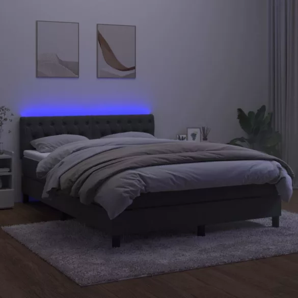 sötétszürke bársony rugós és LED-es ágy matraccal 140x200 cm