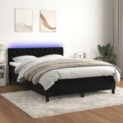 fekete bársony rugós és LED-es ágy matraccal 140x200 cm