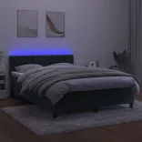 sötétzöld bársony rugós és LED-es ágy matraccal 140x200 cm
