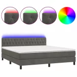 sötétszürke bársony rugós és LED-es ágy matraccal 160x200 cm