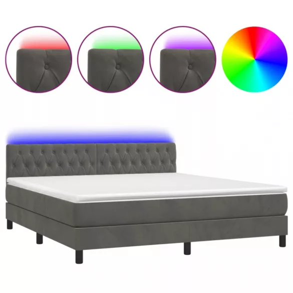 sötétszürke bársony rugós és LED-es ágy matraccal 160x200 cm
