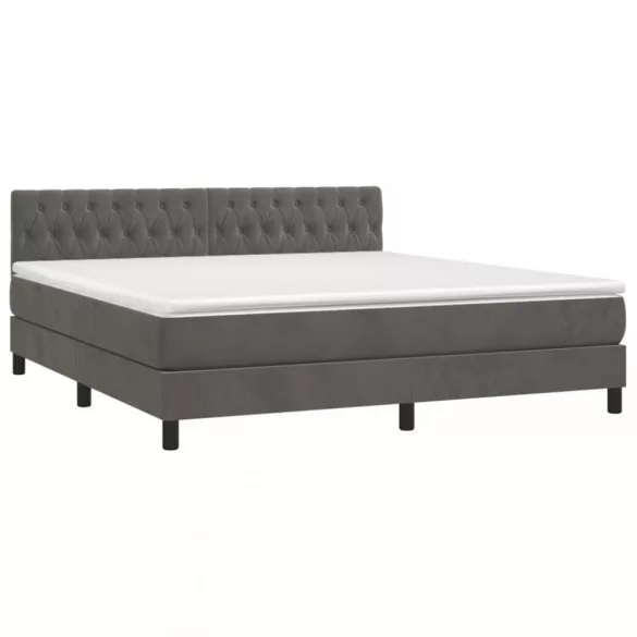 sötétszürke bársony rugós és LED-es ágy matraccal 160x200 cm