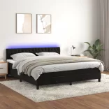 fekete bársony rugós és LED-es ágy matraccal 160x200 cm