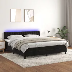 fekete bársony rugós és LED-es ágy matraccal 160x200 cm