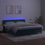 sötétzöld bársony rugós és LED-es ágy matraccal 160x200 cm