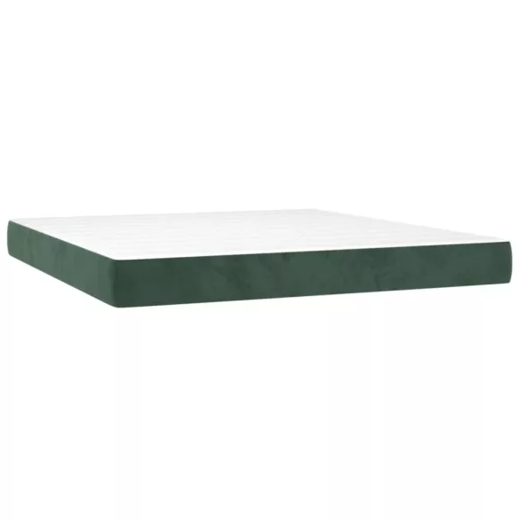 sötétzöld bársony rugós és LED-es ágy matraccal 160x200 cm