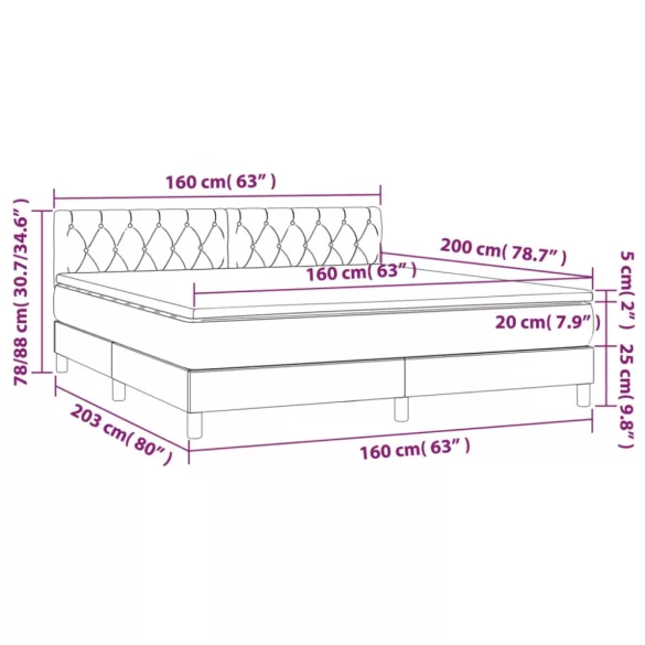 sötétzöld bársony rugós és LED-es ágy matraccal 160x200 cm