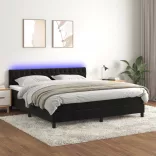 fekete bársony rugós és LED-es ágy matraccal 180x200 cm