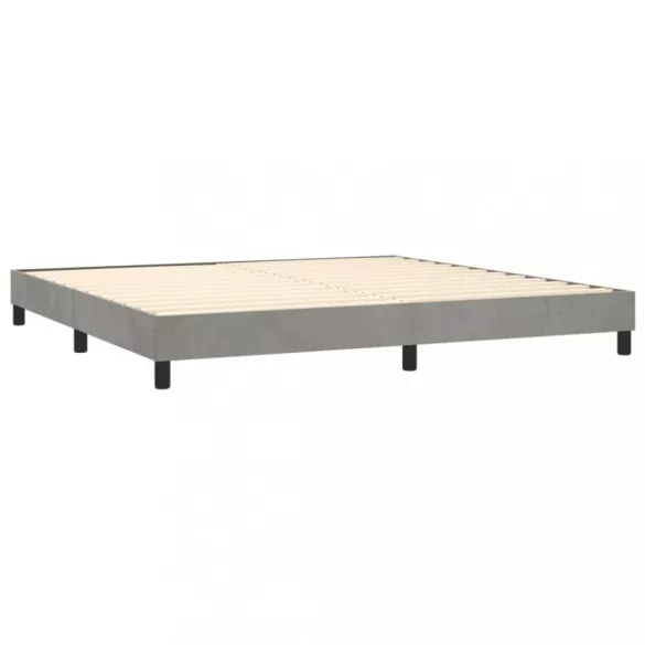 világosszürke bársony rugós és LED-es ágy matraccal 200x200 cm