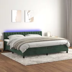   sötétzöld bársony rugós és LED-es ágy matraccal 200x200 cm