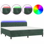 sötétzöld bársony rugós és LED-es ágy matraccal 200x200 cm