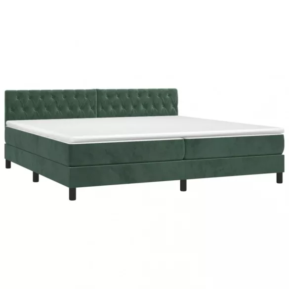 sötétzöld bársony rugós és LED-es ágy matraccal 200x200 cm
