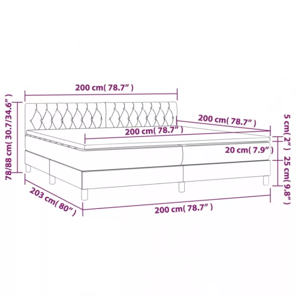 sötétzöld bársony rugós és LED-es ágy matraccal 200x200 cm