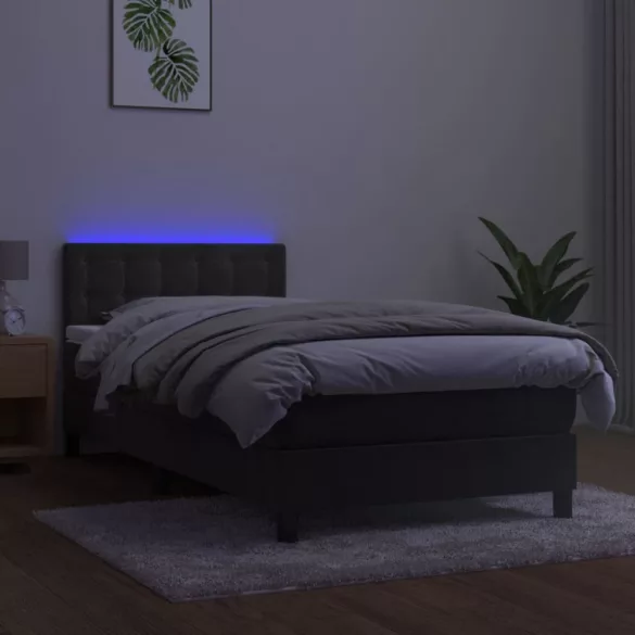 sötétszürke bársony rugós és LED-es ágy matraccal 80 x 200 cm
