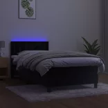 fekete bársony rugós és LED-es ágy matraccal 80 x 200 cm